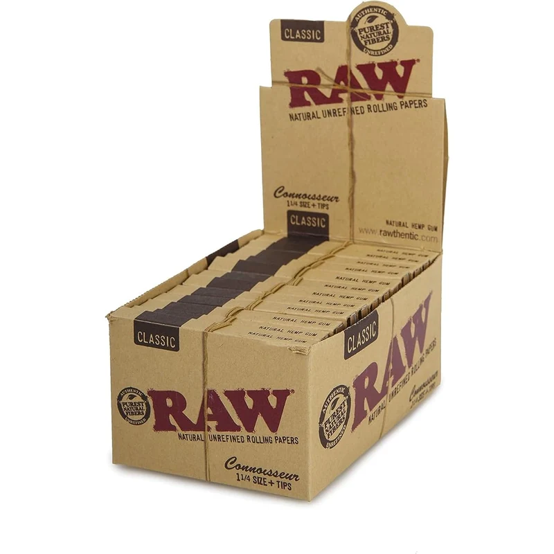 Raw Natural Papers + Tips 1 ¼ Connoisseur Feuille Raw papiers à rouler